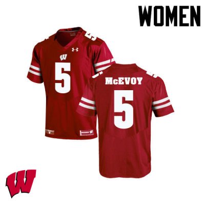 Women's Wisconsin Badgers NCAA #5 Tanner McEvoy Red Authentic Under Armour Stitched College Football Jersey BE31B77VD
